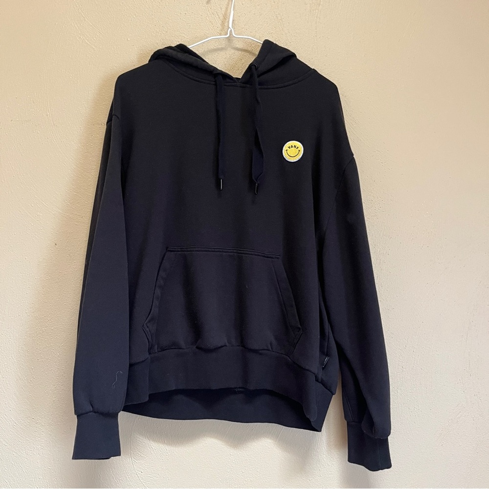 Van’s Black oversized hoodie with Smiley Face patch and “off the wall” graphic S